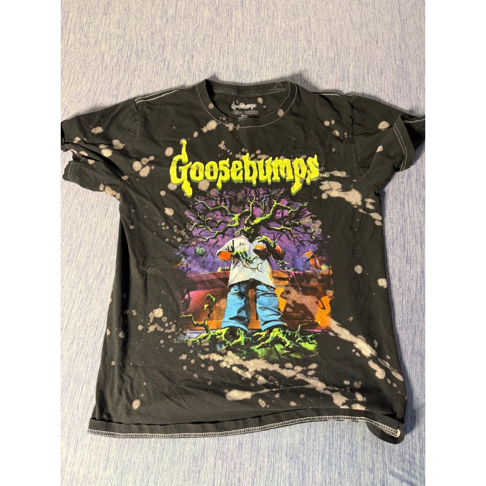 Goosebumps Graphic Tee Black Bleach Wash Spooky Tree Monster Shirt Mens Medium